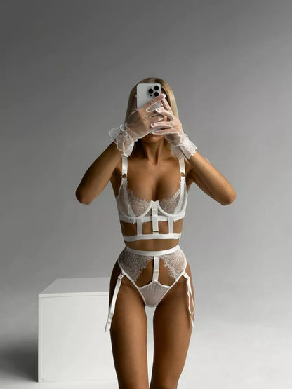 IVORY VALENTINA LACE GARTER SET