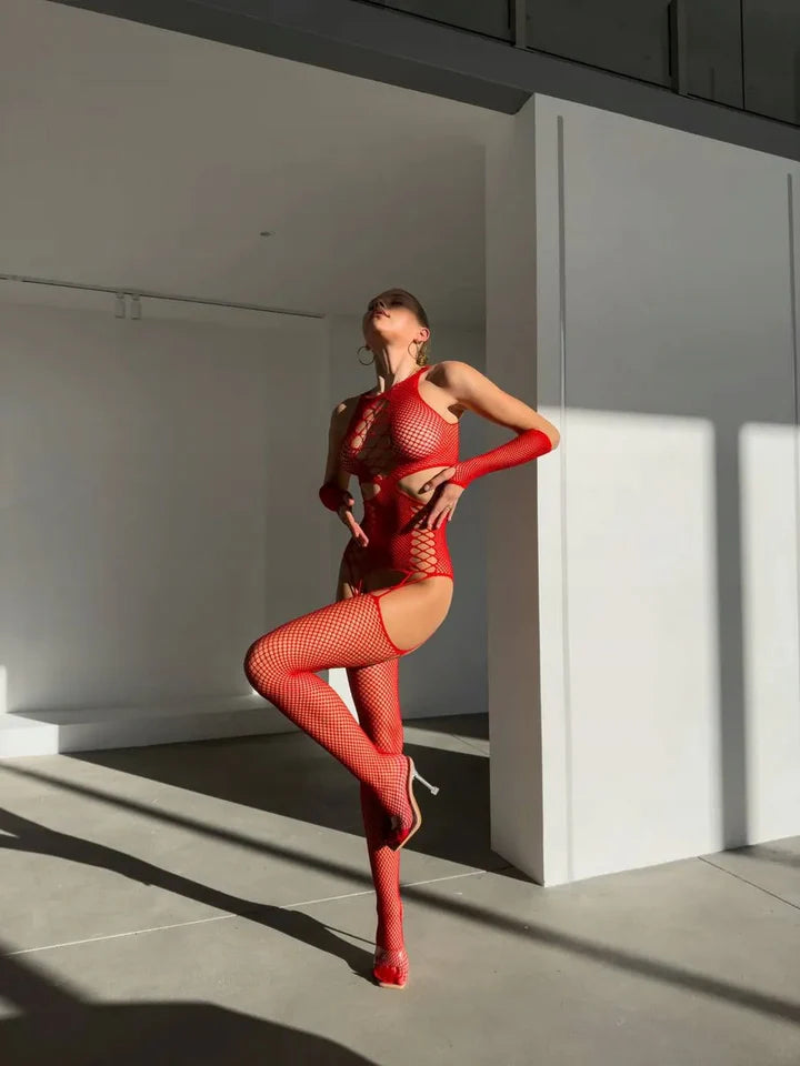 RUBINA FLAME NET BODY STOCKING